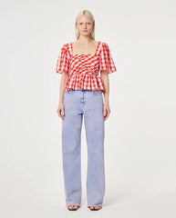 Carletta Top - Tangerine /Cosy White Check
