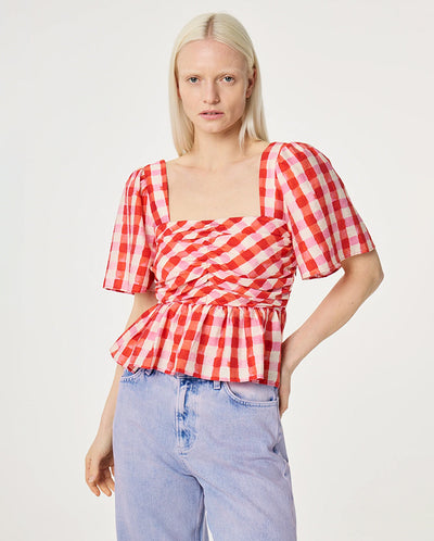 Carletta Top - Tangerine /Cosy White Check