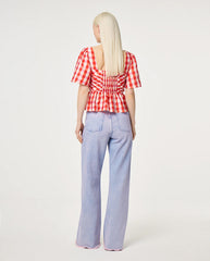 Carletta Top - Tangerine /Cosy White Check