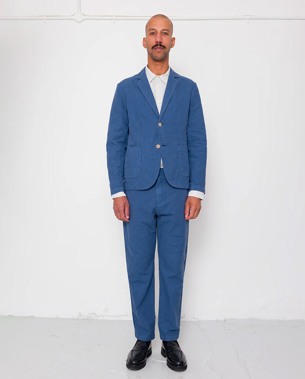 COTTON LINEN TROUSER  - WOAD