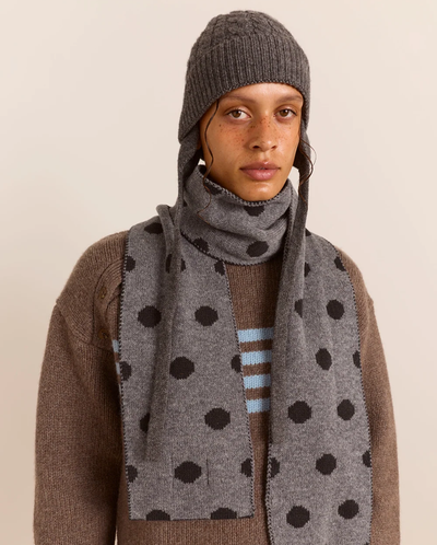 Cashmere Mix Turn Up Tie Beanie - Charcoal