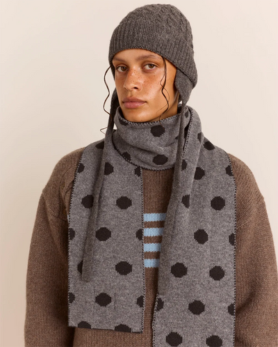 Cashmere Mix Turn Up Tie Beanie - Charcoal