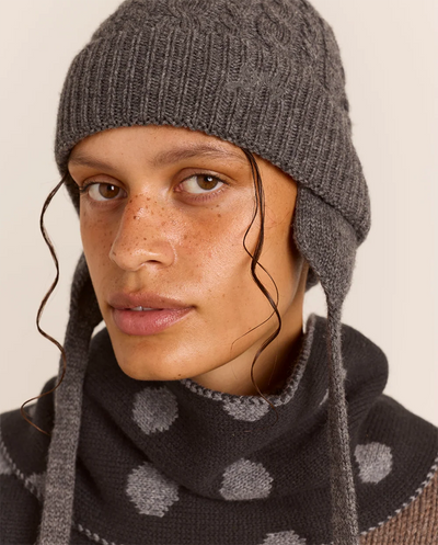 Cashmere Mix Turn Up Tie Beanie - Charcoal