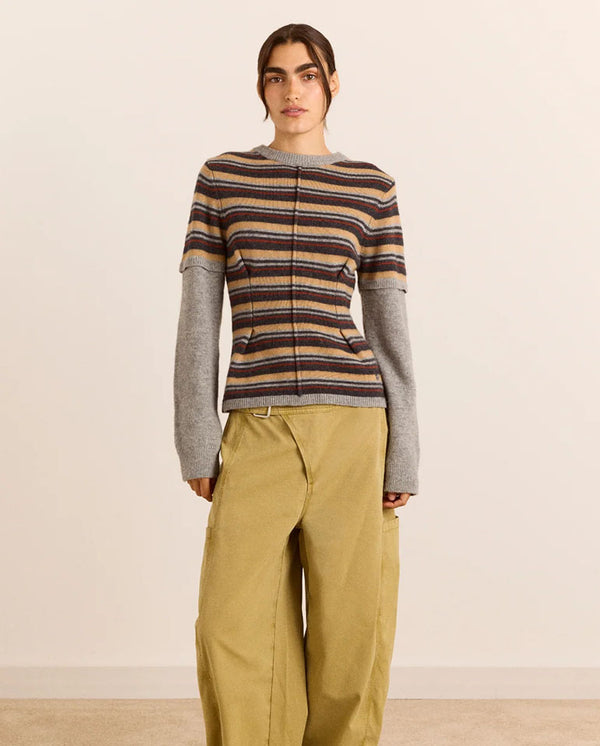 Clara Double Sleeve Merino Wool Jumper - Stripe
