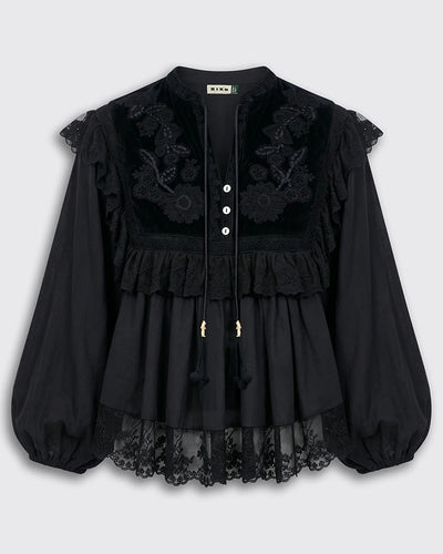 Diann Top Lilly Embroidery - Black