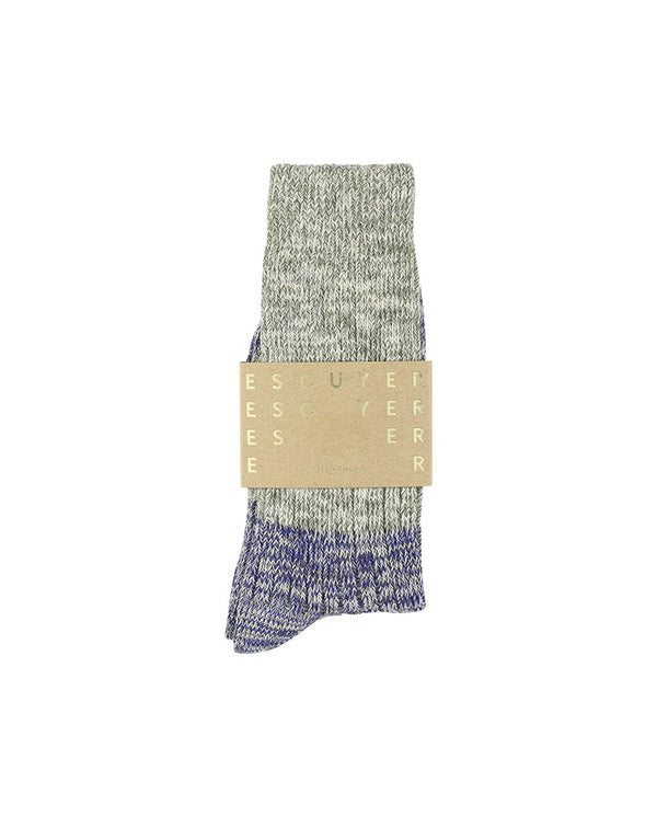 Melange Blend Block Socks - Light Grey / Bright Blue