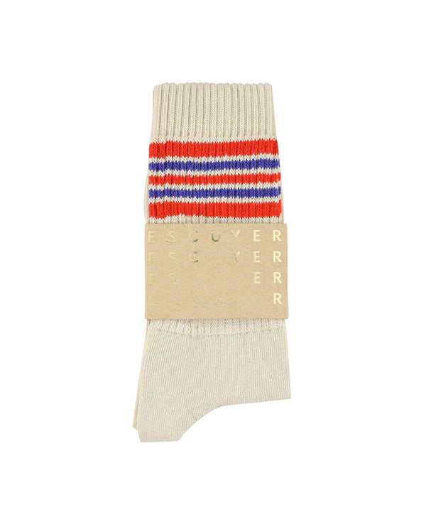 5 Stripes Crew Socks - Orange / Ecru