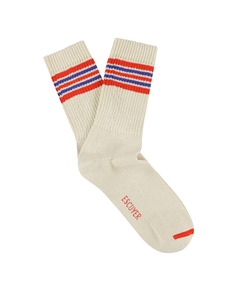 5 Stripes Crew Socks - Orange / Ecru