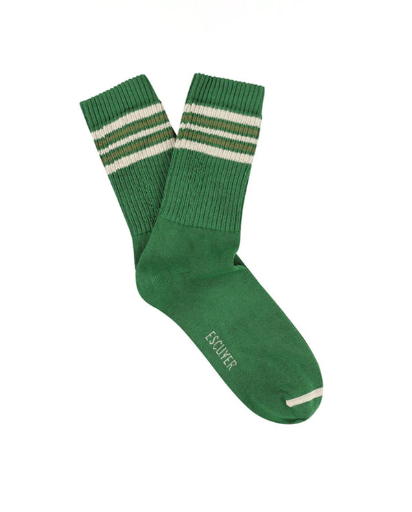 5 Stripes Crew Socks - Green / Ecru / Khaki