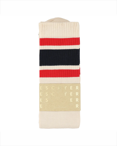 3 Stripes Tube Socks  - Ecru / Red / Blue