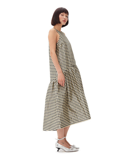 Shiny Check Jacquard dress lemon icing