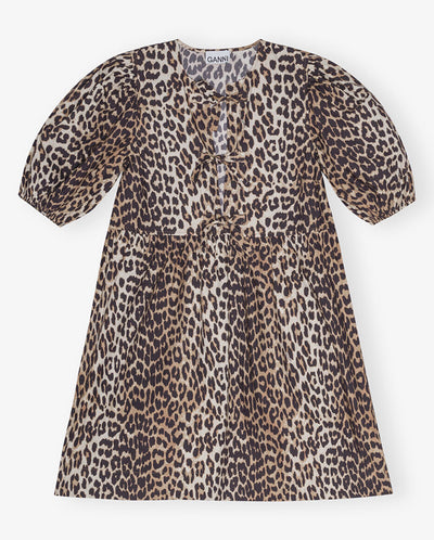 Cotton Tie String Mini Dress Leopard