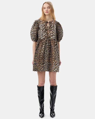 Cotton Tie String Mini Dress Leopard