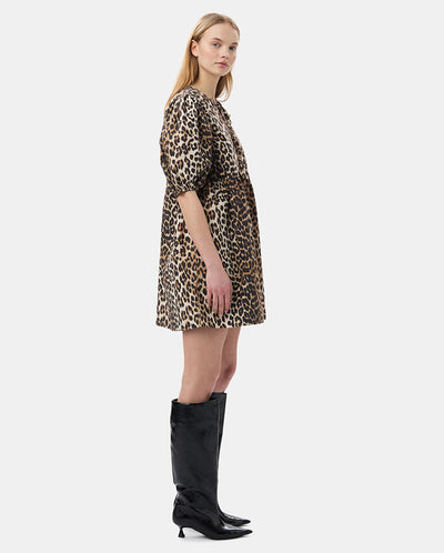 Cotton Tie String Mini Dress Leopard