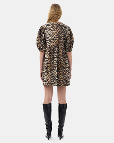 Cotton Tie String Mini Dress Leopard