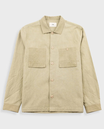 PATCH OVERSHIRT - LIGHT KHAKI SLUB LINEN