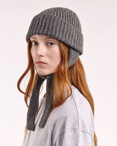 Wool Ear Flap Hat - Dark Grey