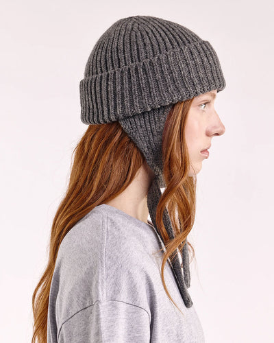 Wool Ear Flap Hat - Dark Grey