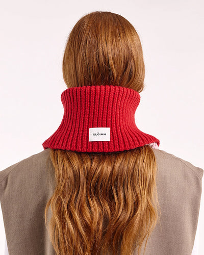Wool Folded Neck Warmer - Red/Rose