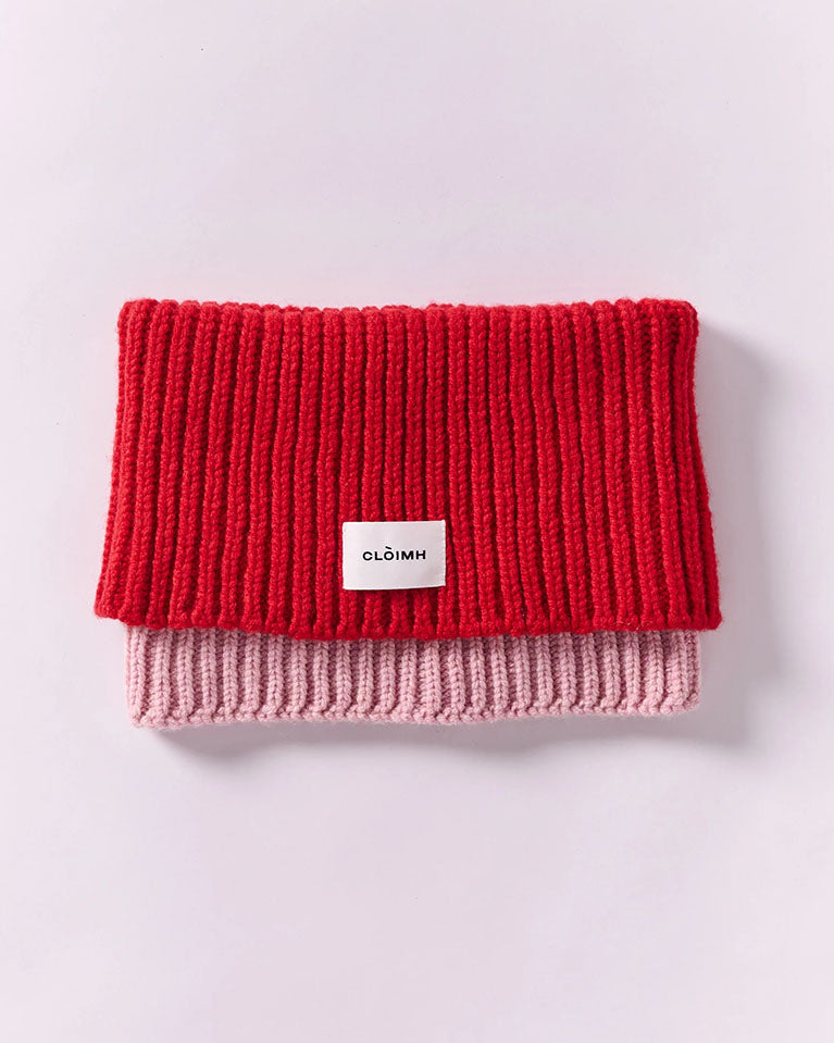 Wool Folded Neck Warmer - Red/Rose