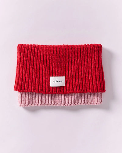 Wool Folded Neck Warmer - Red/Rose