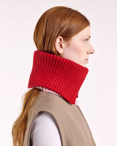 Wool Folded Neck Warmer - Red/Rose