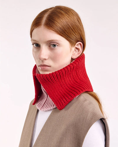 Wool Folded Neck Warmer - Red/Rose