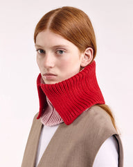 Wool Folded Neck Warmer - Red/Rose