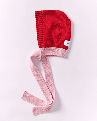 Wool Tied Hood - Red/Rose