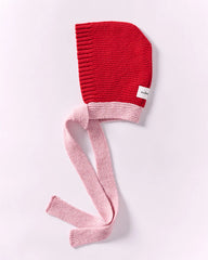 Wool Tied Hood - Red/Rose