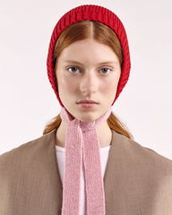 Wool Tied Hood - Red/Rose