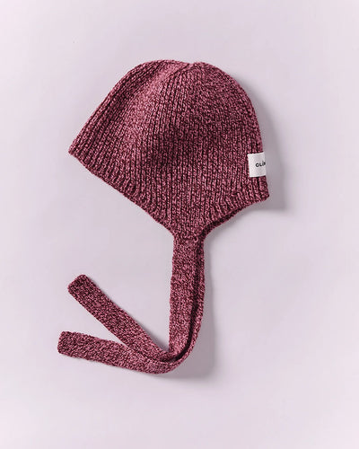 Soft Wool Tied Bonnet - Burgundy/Pink Marl