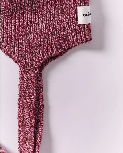 Soft Wool Tied Bonnet - Burgundy/Pink Marl