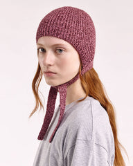 Soft Wool Tied Bonnet - Burgundy/Pink Marl