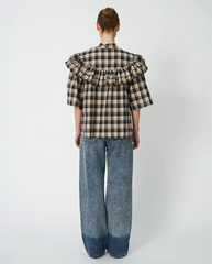 Frill Checked Blouse - Beige/Black