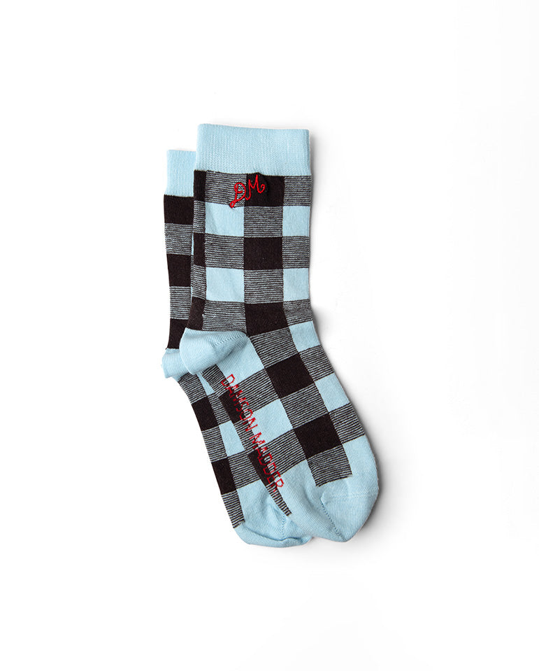 Gingham Socks - Pale Blue & Choc