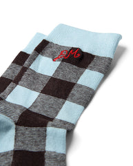 Gingham Socks - Pale Blue & Choc