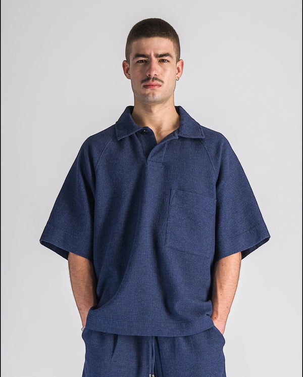 Waffle polo - blue