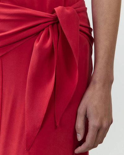 Crepe De Chine Dress with Scarf - Lipstick