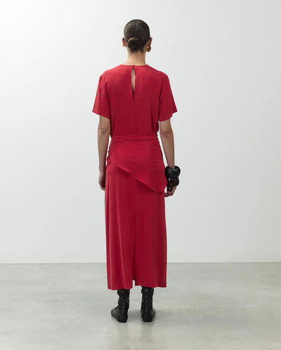 Crepe De Chine Dress with Scarf - Lipstick