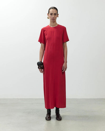 Crepe De Chine Dress with Scarf - Lipstick
