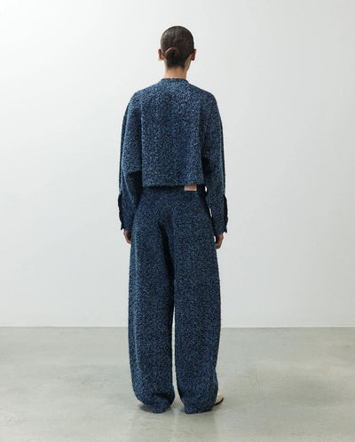 Collarless Denim Jacket - Dark Blue