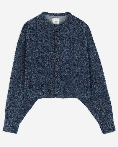 Collarless Denim Jacket - Dark Blue