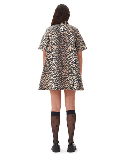 Print Denim Mini Dress Leopard