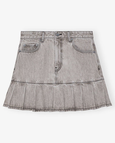 Denim Pleated Mini Skirt Gray Quill