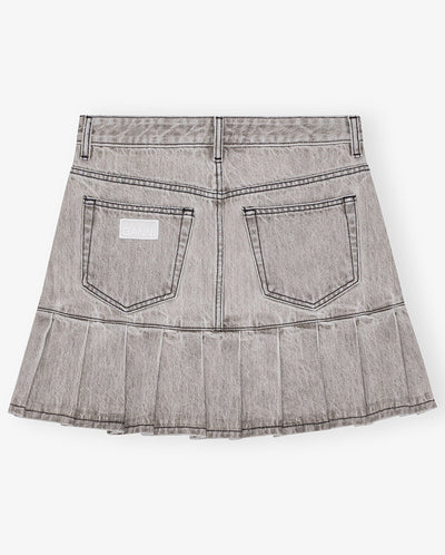 Denim Pleated Mini Skirt Gray Quill