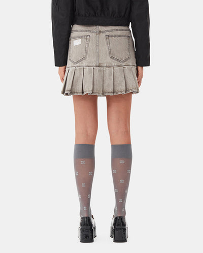 Denim Pleated Mini Skirt Gray Quill