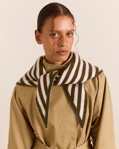 Triangle Scarf - Olive and Pink Stripe