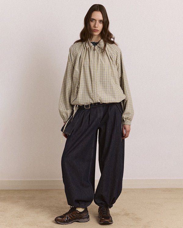 Lailah Lightweight Bomber - Oyster Gingham