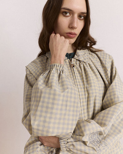 Lailah Lightweight Bomber - Oyster Gingham